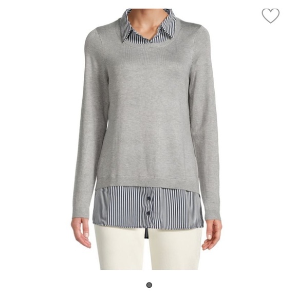 50%off w♥️ Adrianna Papell Women's Gray Twofer stripe Shirt Sweater XL - Picture 1 of 10